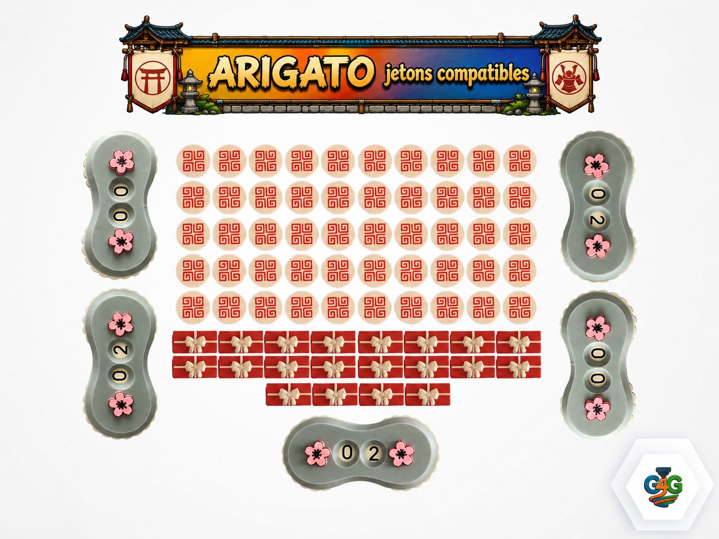 Arigato - jetons et compteurs compatibles