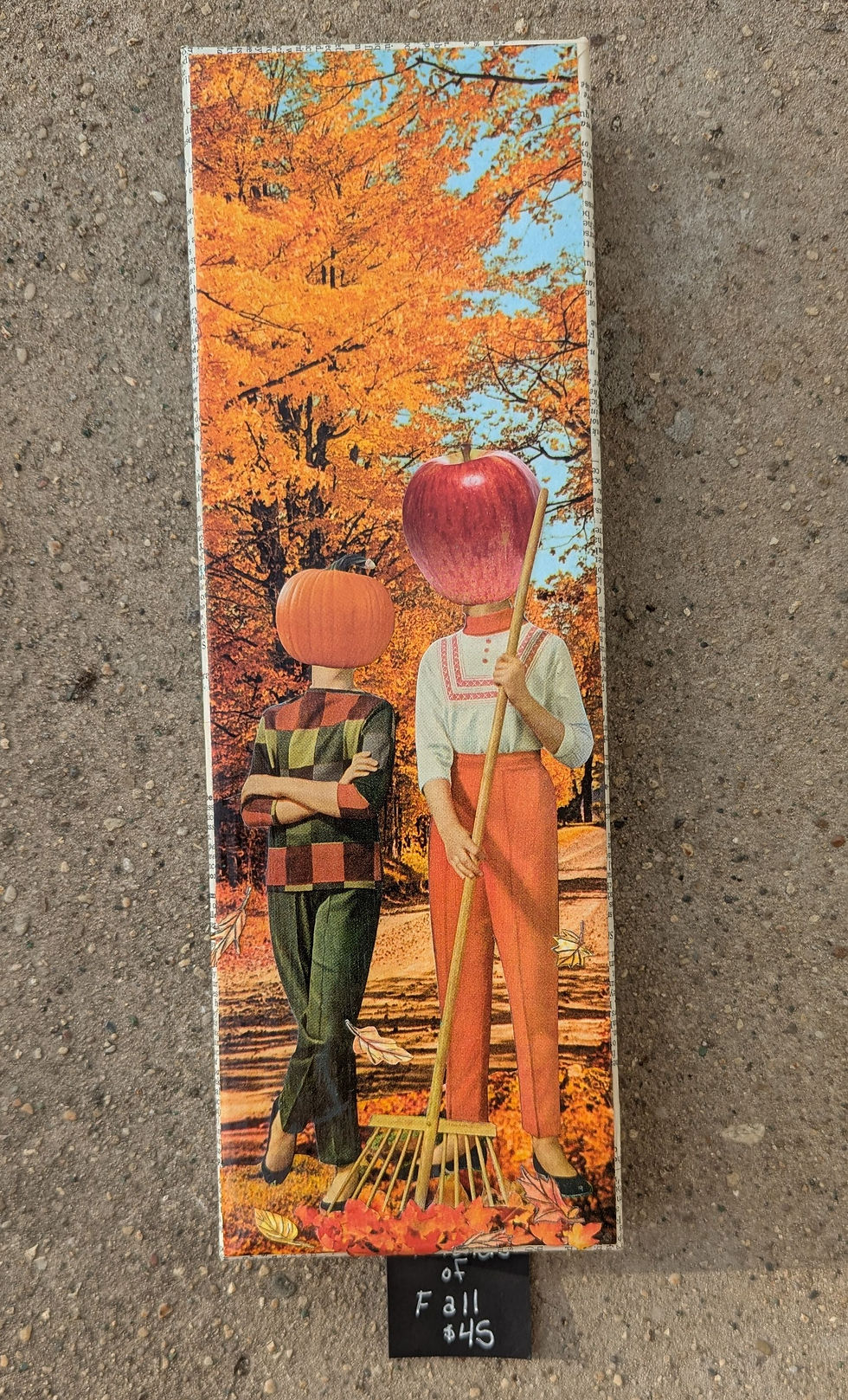 Thumbnail: Friends of Fall - original, hand cut collage on 4" x  12" canvas