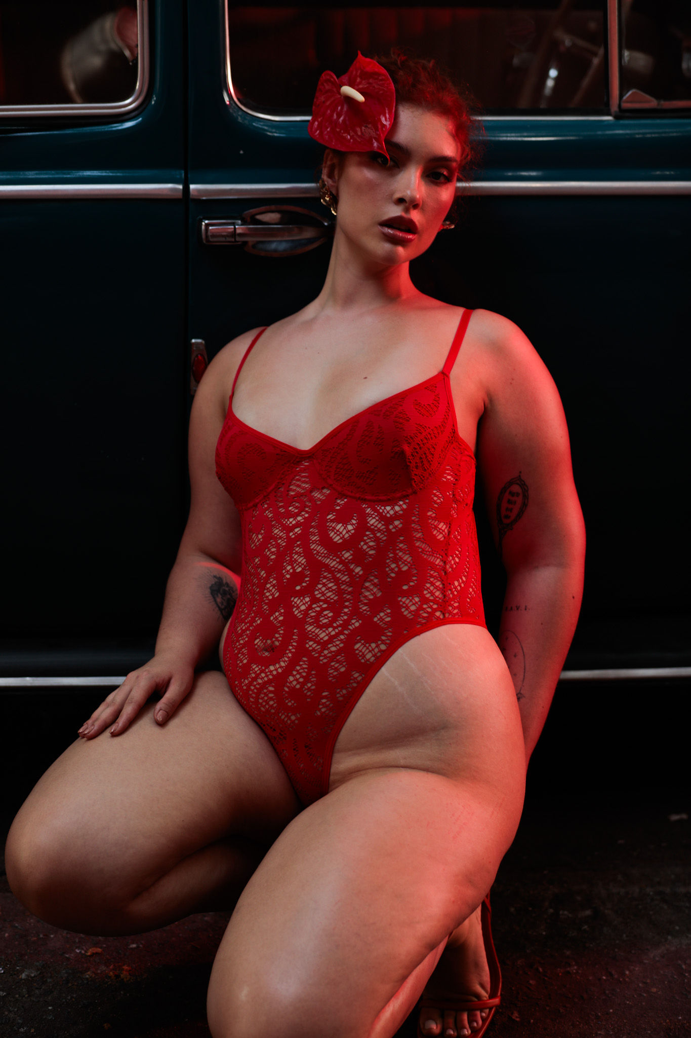 RED LACE DEMI BODYSUIT