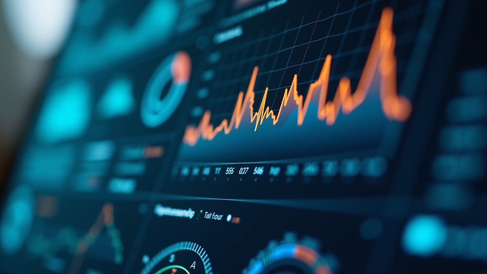 Close-up view of a digital dashboard showing industrial data analytics