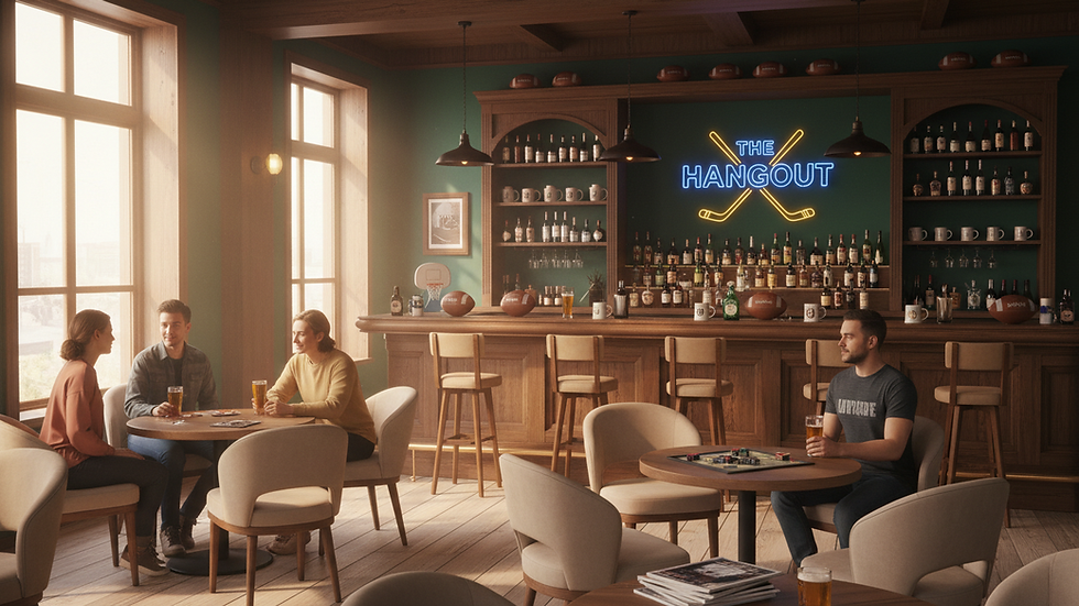Eye-level view of a cozy bar interior with ambient lighting