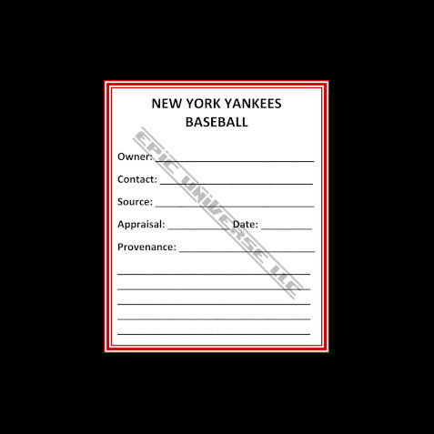 Thumbnail: 2-Inch New York Yankees Baseball Collector's Album Binder Provenance Card.