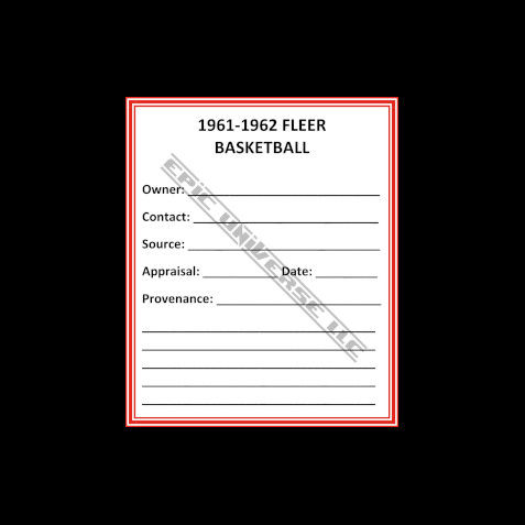 Thumbnail: 1-Inch 1961 Fleer Pro Basketball Trading Card Album Binder Provenance Card.
