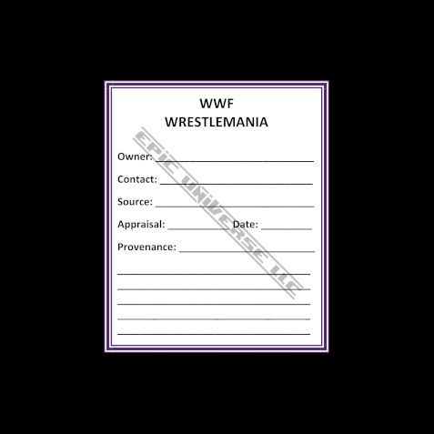 Thumbnail: 3-Inch WWF Wrestlemania Wrestling 3-Ring Trading Card Album Binder Provenance Card.