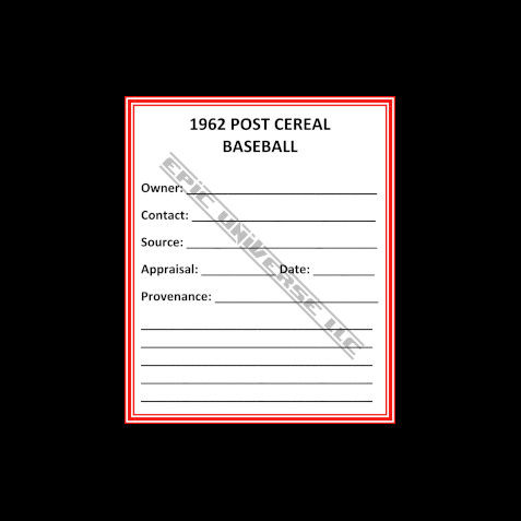 Thumbnail: 3-Inch Post Cereal Baseball Trading Card Album Binder Provenance Card.