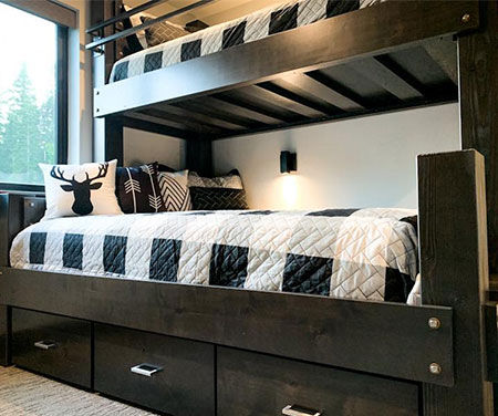 Hybrid mattresses provide durable support and pair beautifully with Big Sky Bunks' hand-built frames and bunks