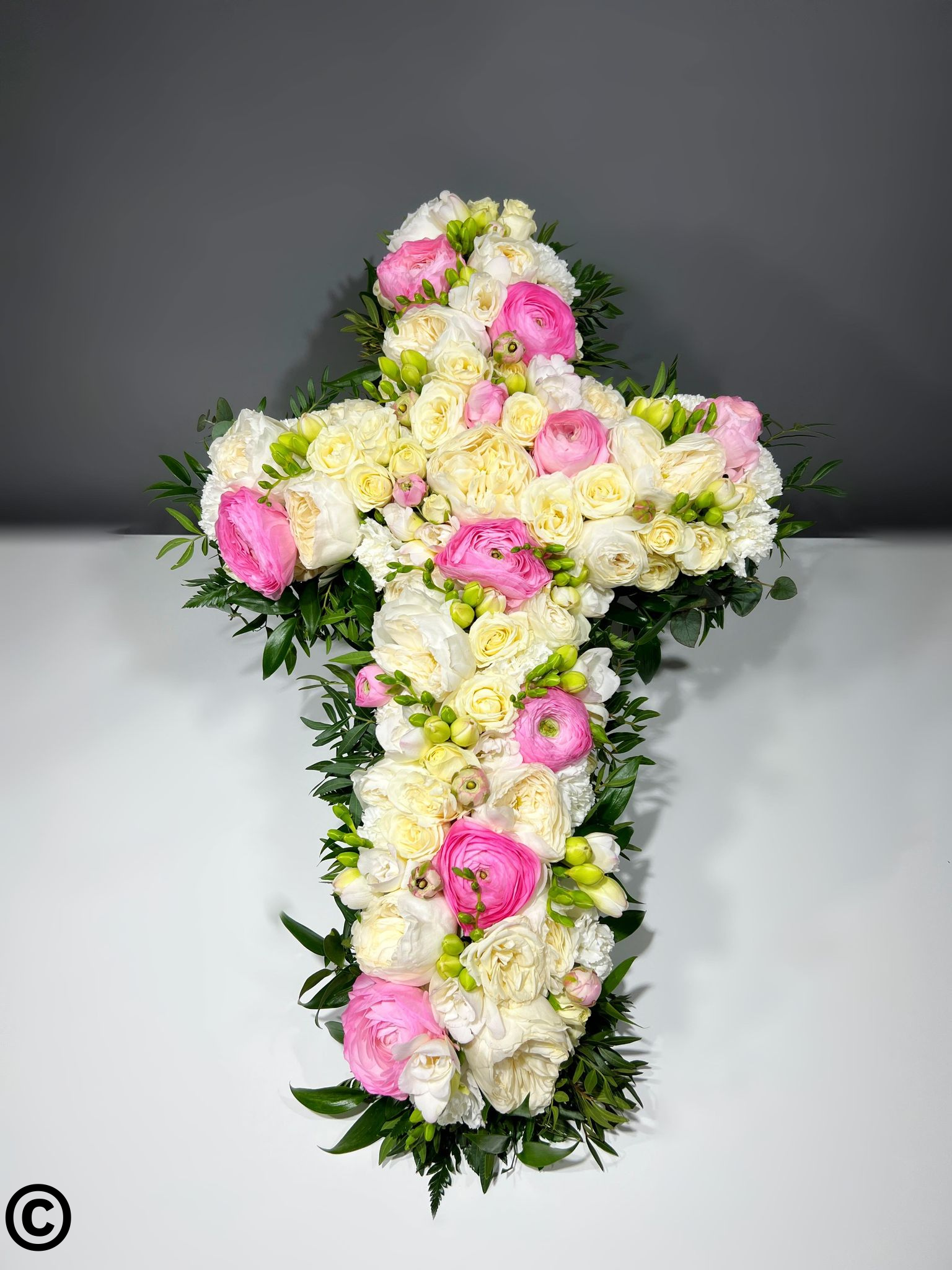 Luxury Cross Funeral Tribute: Pink and White