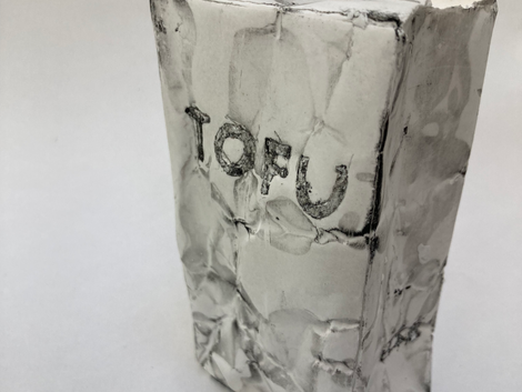 Tofu packaging cast in plaster