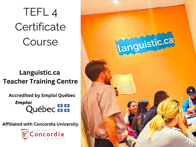 TEFL Level 4 classroom training session in Montreal with accreditation from Emploi Québec and Concordia University affiliation.