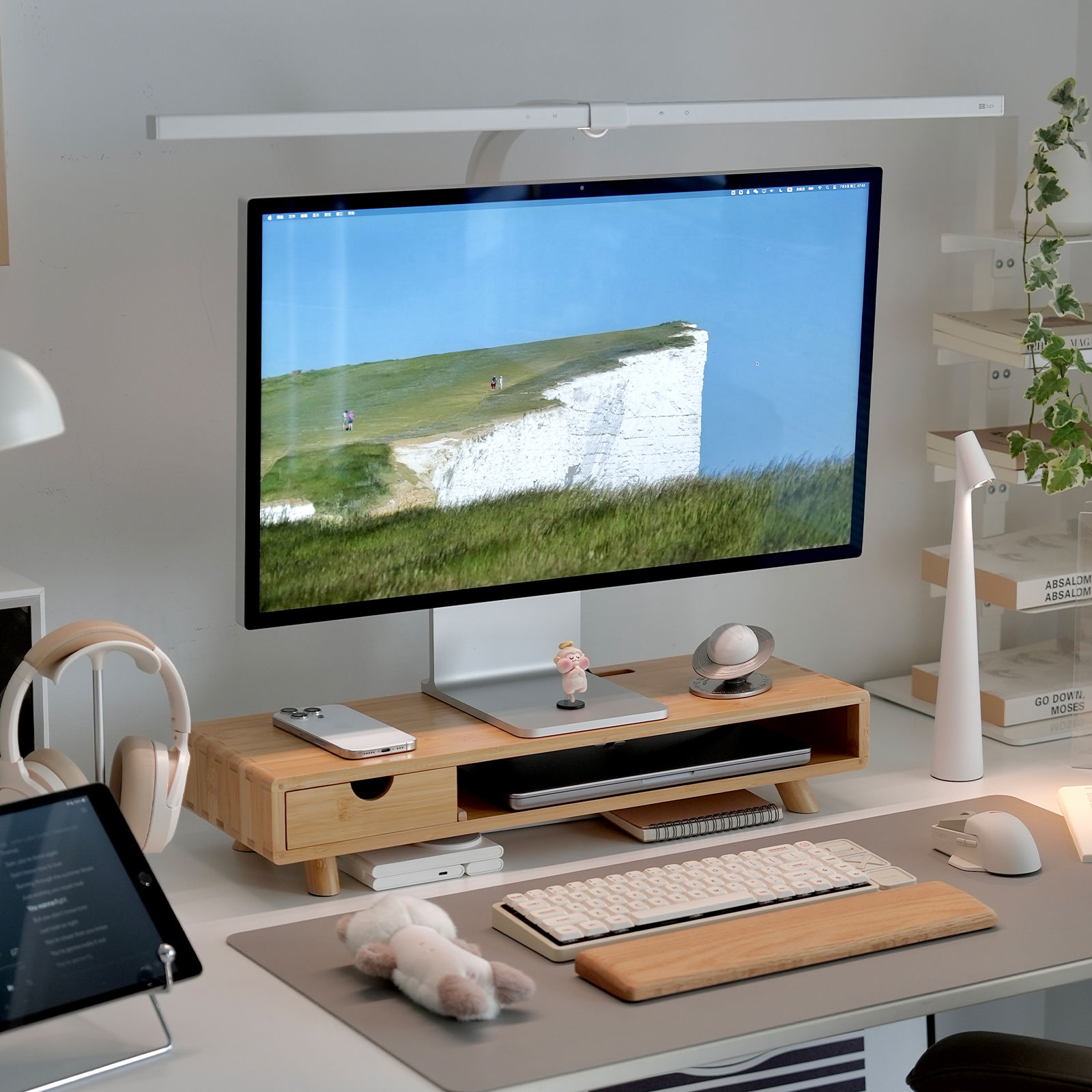 Ergonomic Riser for Desk with Cable Management & Storage Organizer