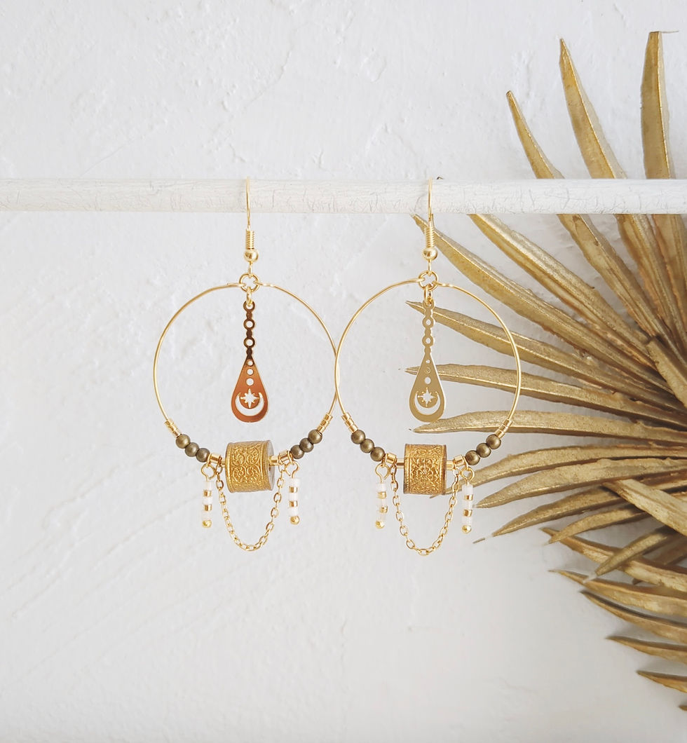 Boucles d'oreilles créole et goutte dorée, perle blanche -Bijoux ENORA-