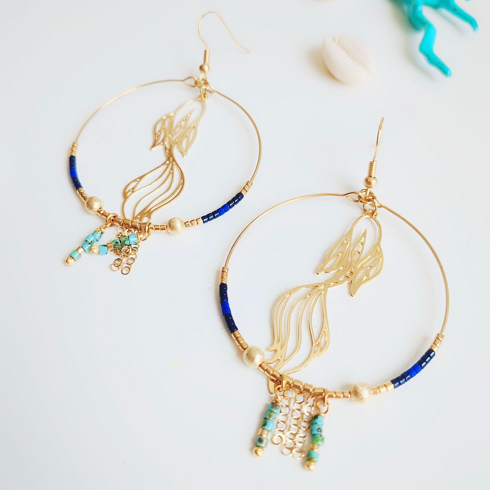 Miniatura: Boucles d'oreilles NÉRÉA Poisson doré, perle bleu et turquoise