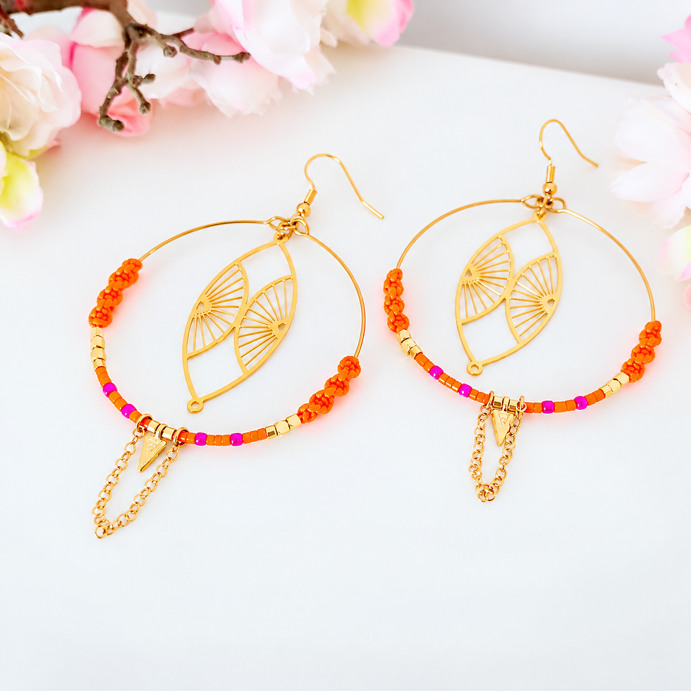 Miniature : Boucles d’oreilles SOLÉA Estampe dorée et perle rose