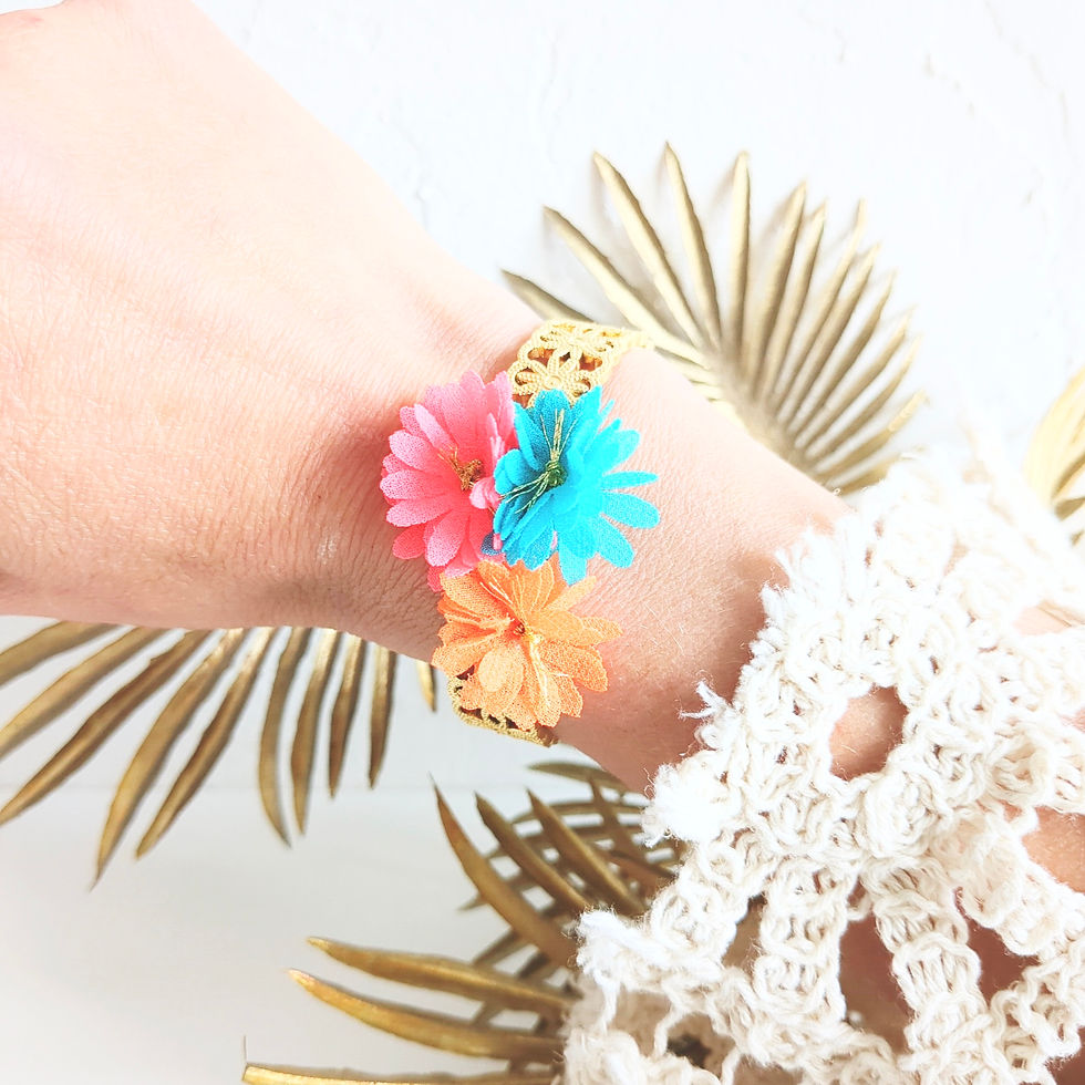 Bracelet SOLÉA fleurs bohème multicolore – bracelet manchette doré femme fait main - Bijoux ENORA