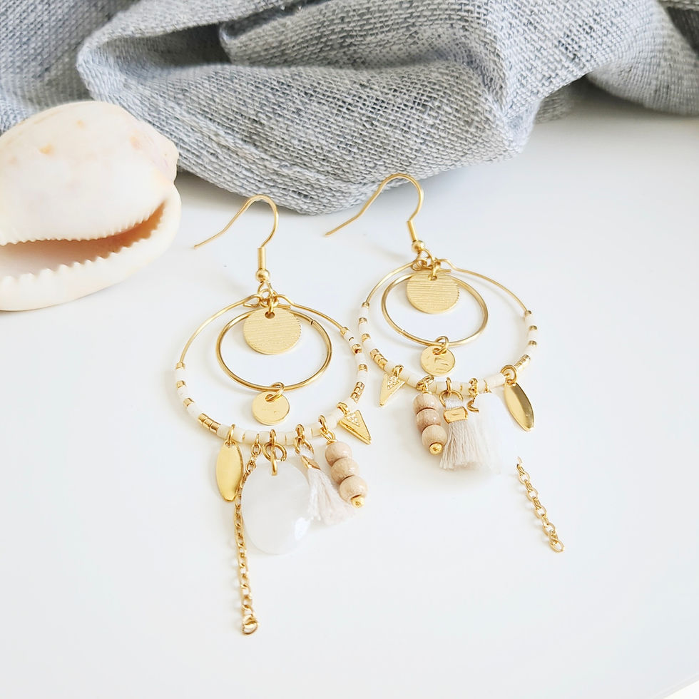 Miniature : Boucles d’oreilles en pierre de lune faites main. Bijou bohème chic avec sequins et pampilles, élégant et spirituel. Idéal ca