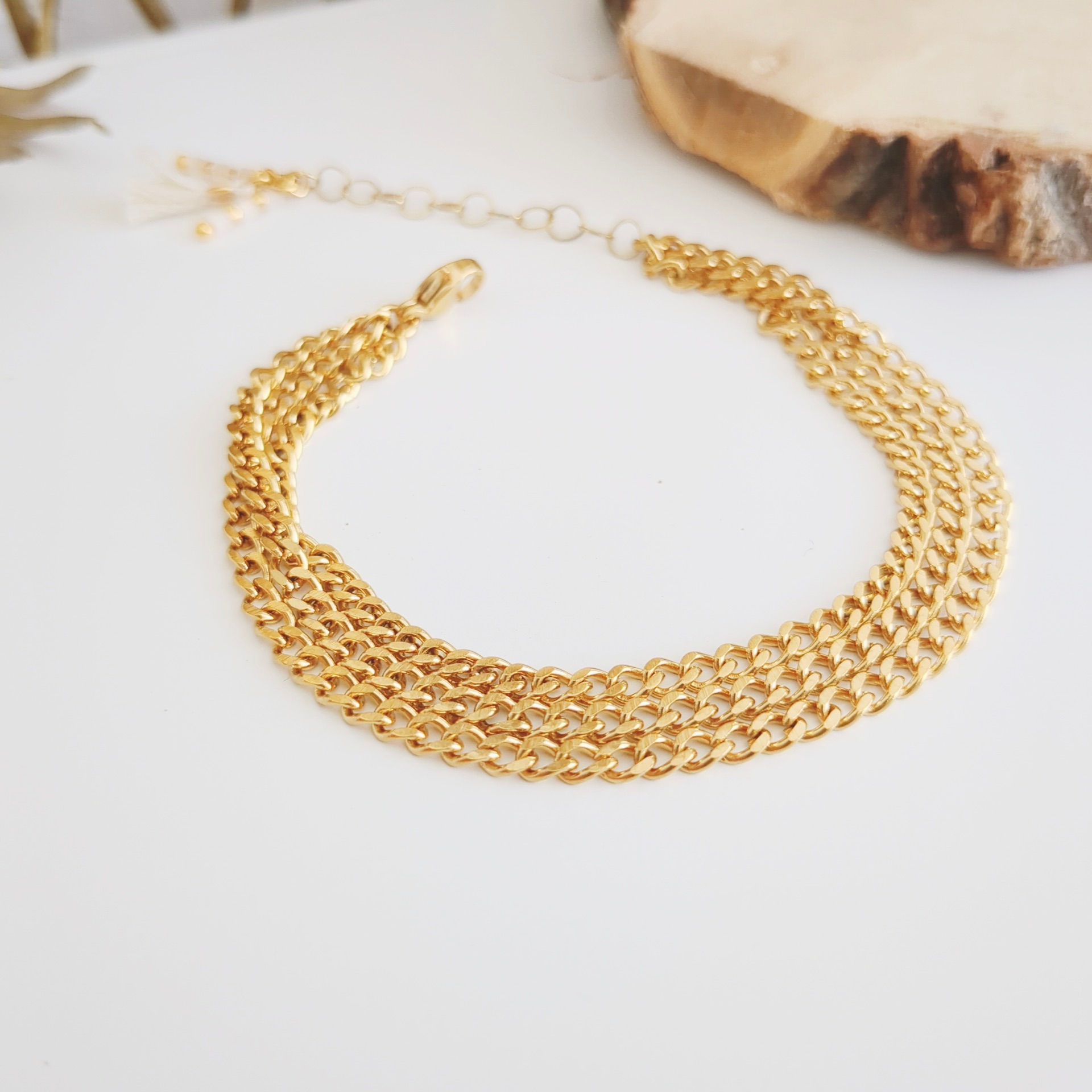 Bracelet multiples chaînes gourmette dorée  -Bijoux ENORA-