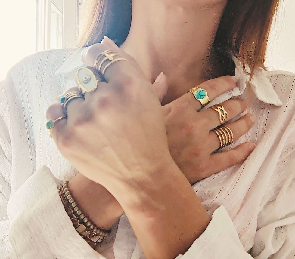 Bague en acier inoxydable ajustable et pierre turquoise ▴ Bijoux ENORA ▴