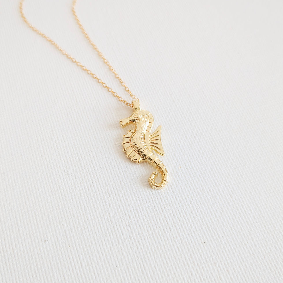 Miniature : Collier Hippocampe doré et chaîne en acier inoxydable doré -Bijoux ENORA-
