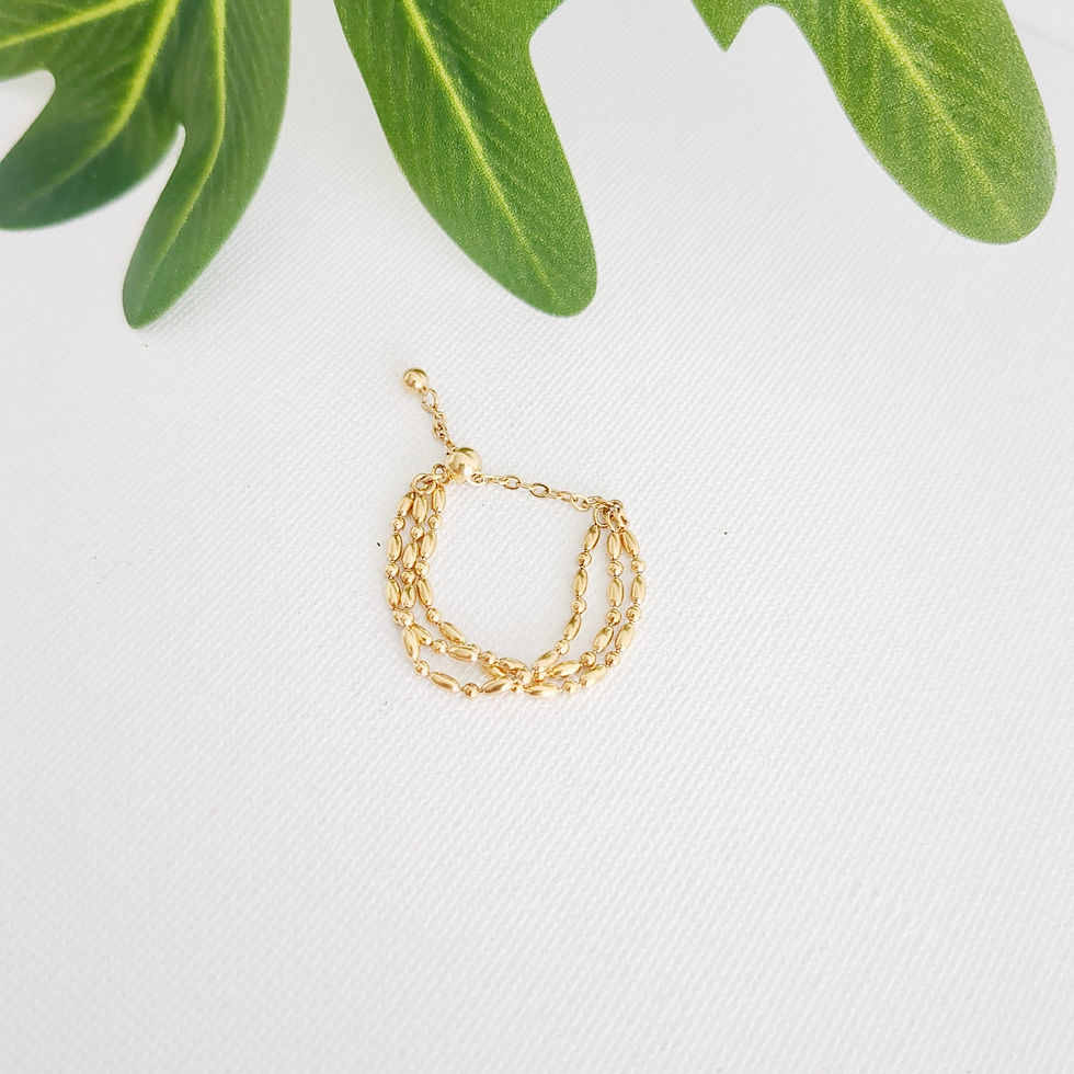 Miniature : Bague acier inoxydable coulissante et chaîne bille dorée - Bijoux ENORA -