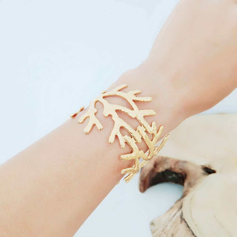 Miniatura: bracelet corail femme, bracelet corail doré, bracelet acier inoxydable femme, bracelet acier inoxydable doré, manchette dorée