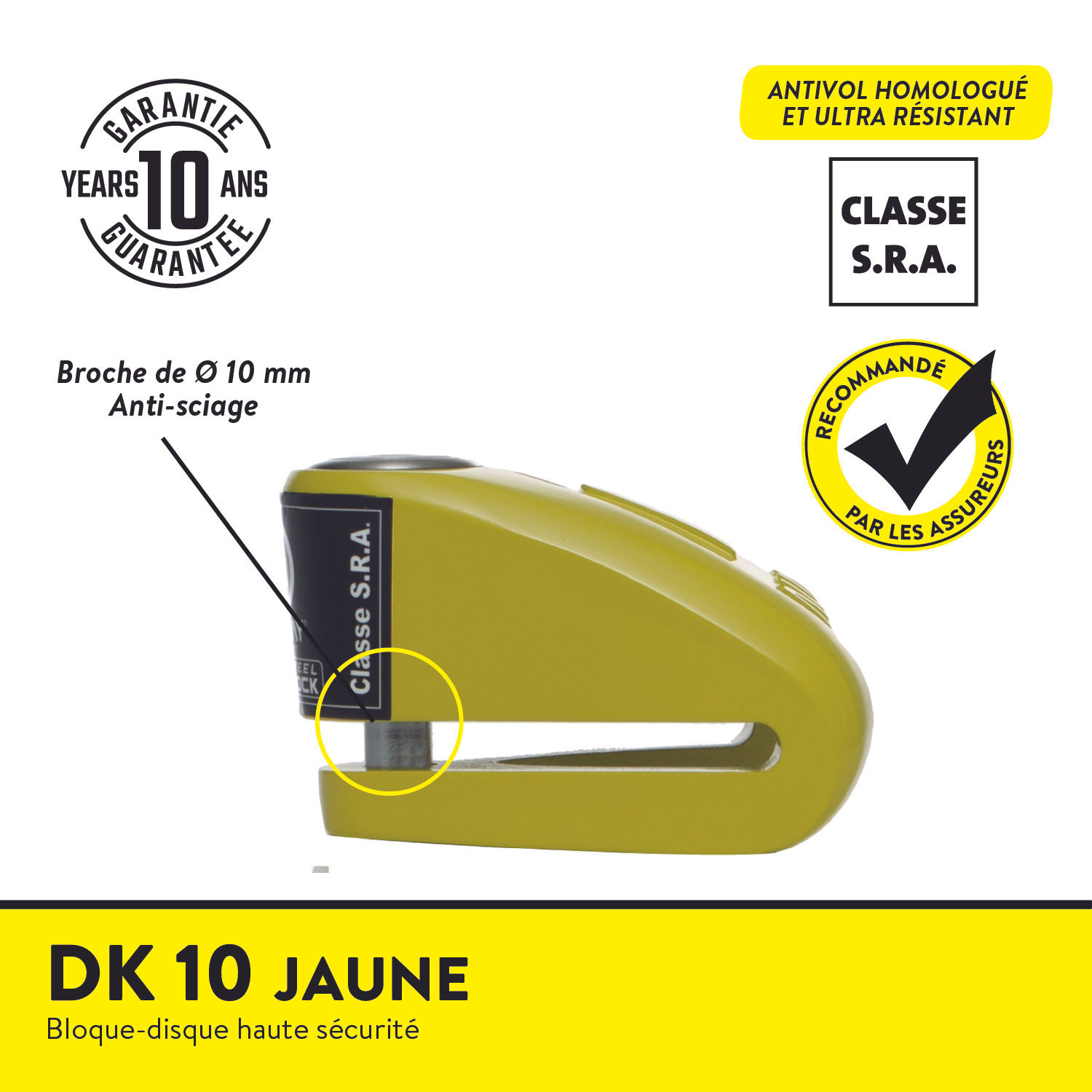 DK 10 Inox/Jaune - Bloque disque haute sécurité