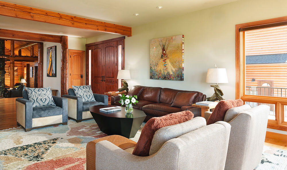 Living area of luxury lakeview mountain estate in Montana