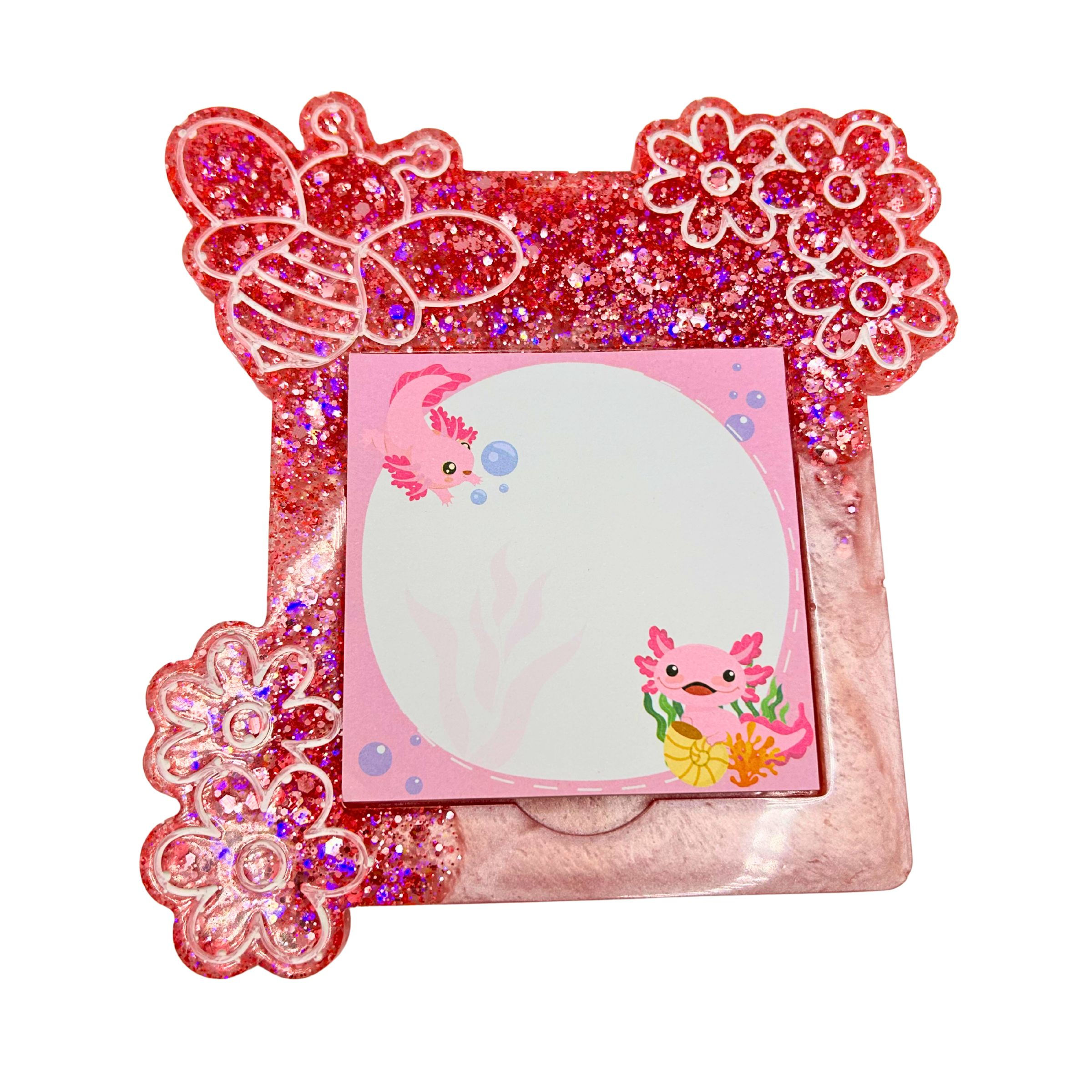 Klebezettelhalter in Pink Snow/Rosa Holo Glitzer