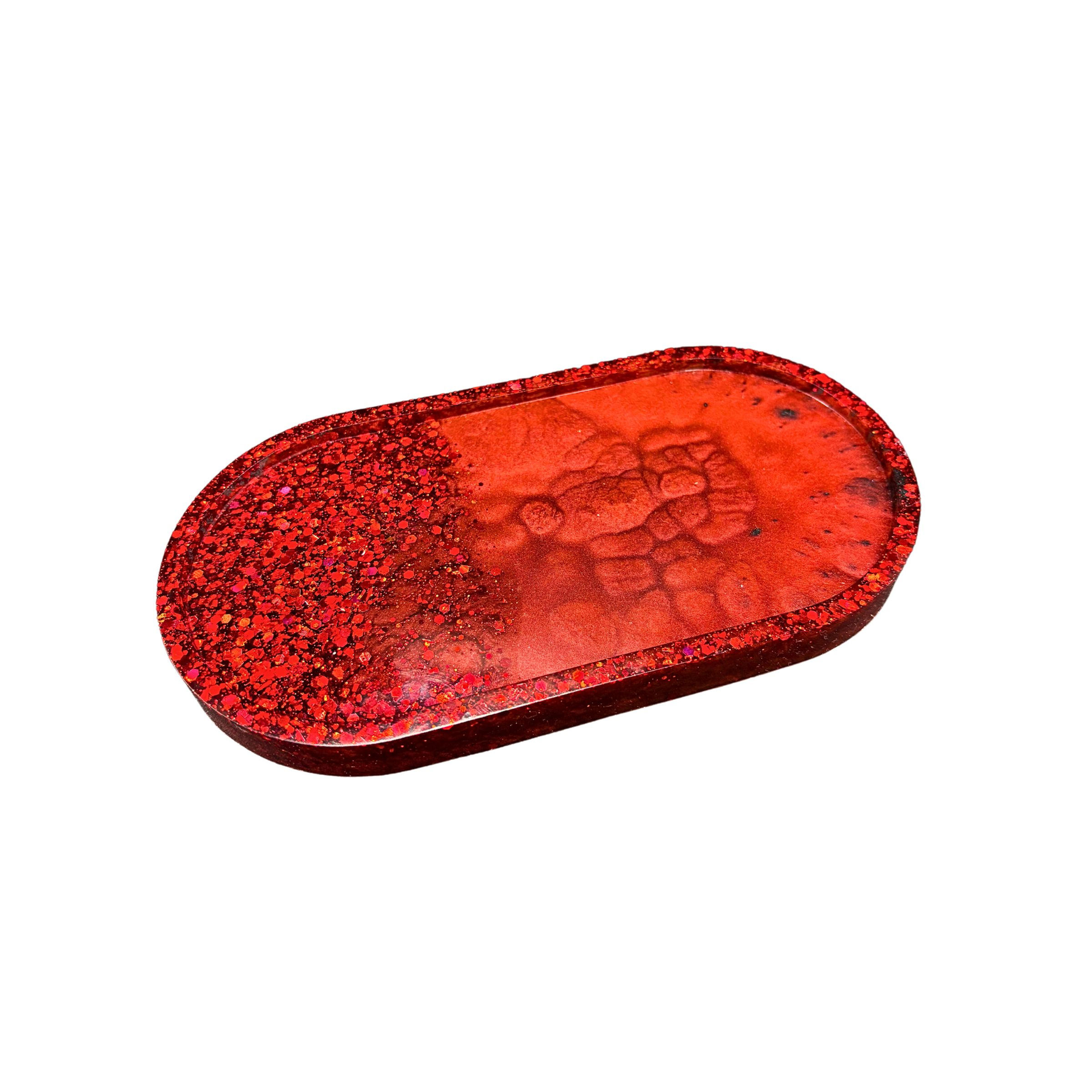 Schmuck- oder Seifenspendertablett in Ruby und rotem Glitzer