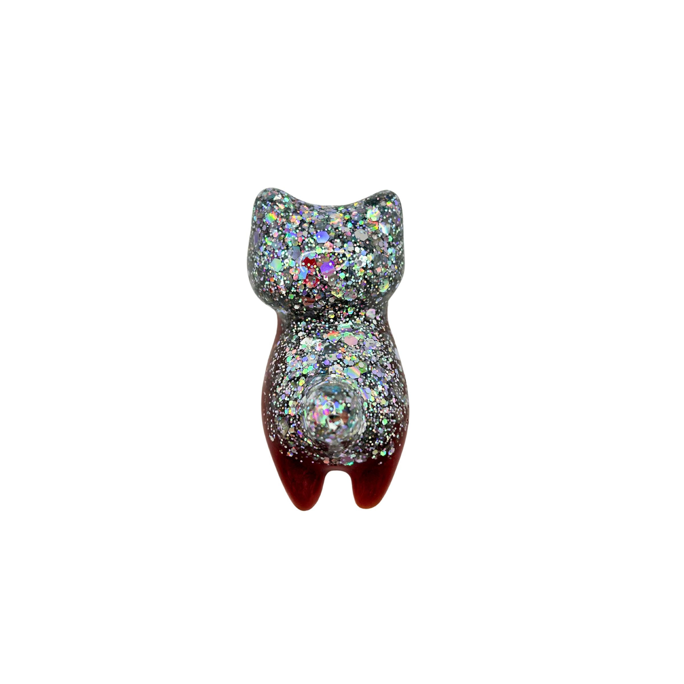 Kleine Katze in Silber Holo Glitzer/Ruby