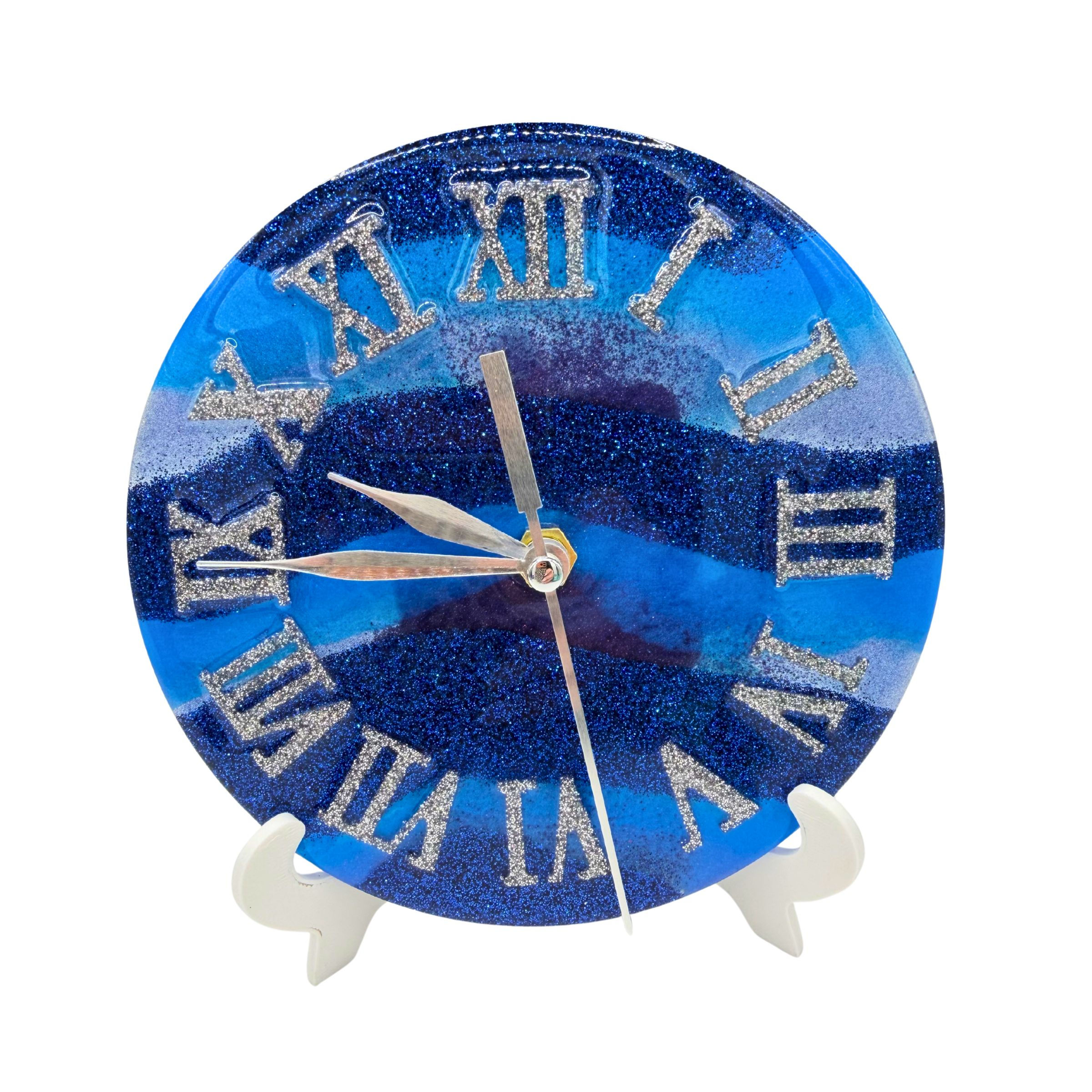 Standuhr in Glitzerpigment Blau/Blue Magic/Violet Blue