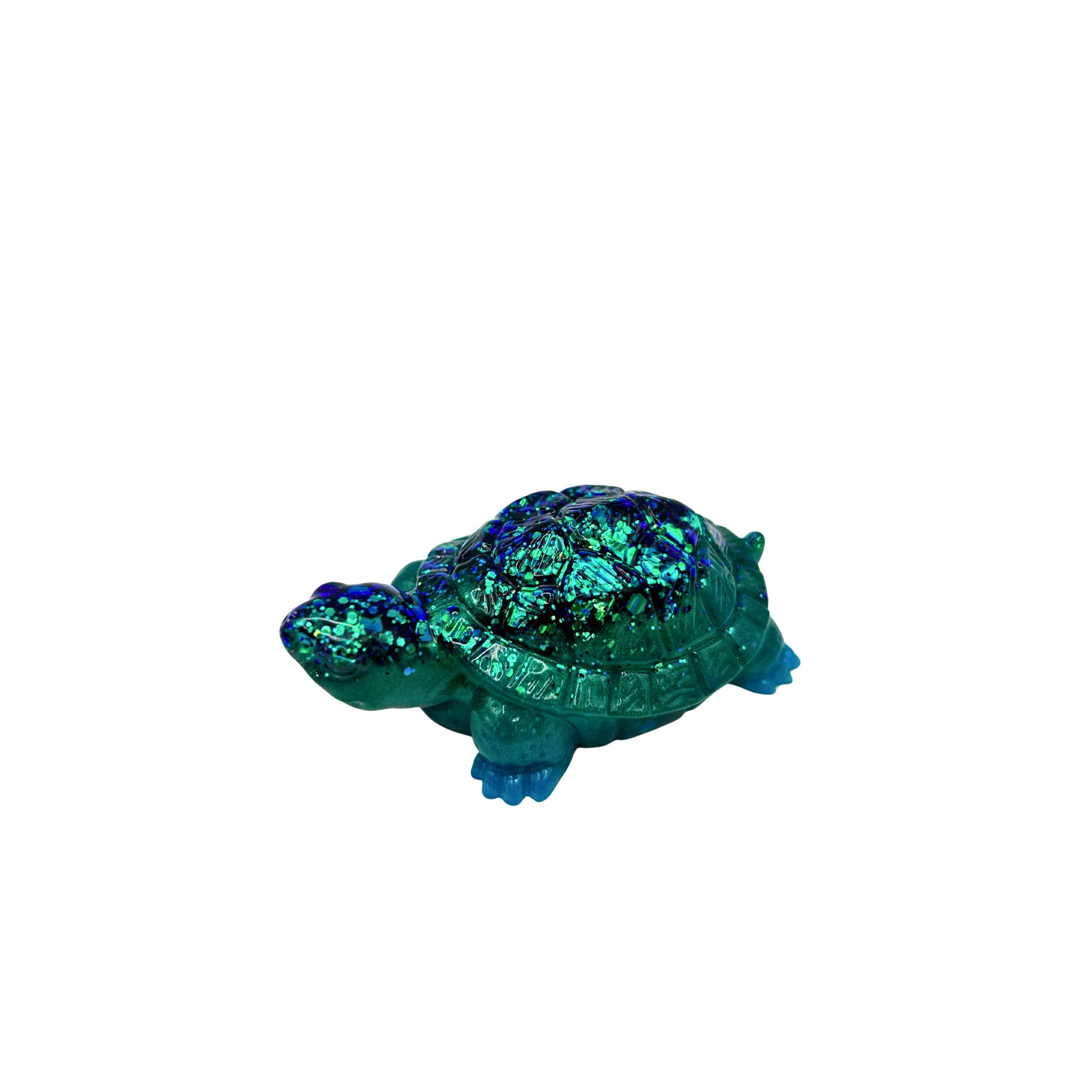 Kleine Schildkröte im 3D Design in blau-grün holo Glitzer/Türkis Luster