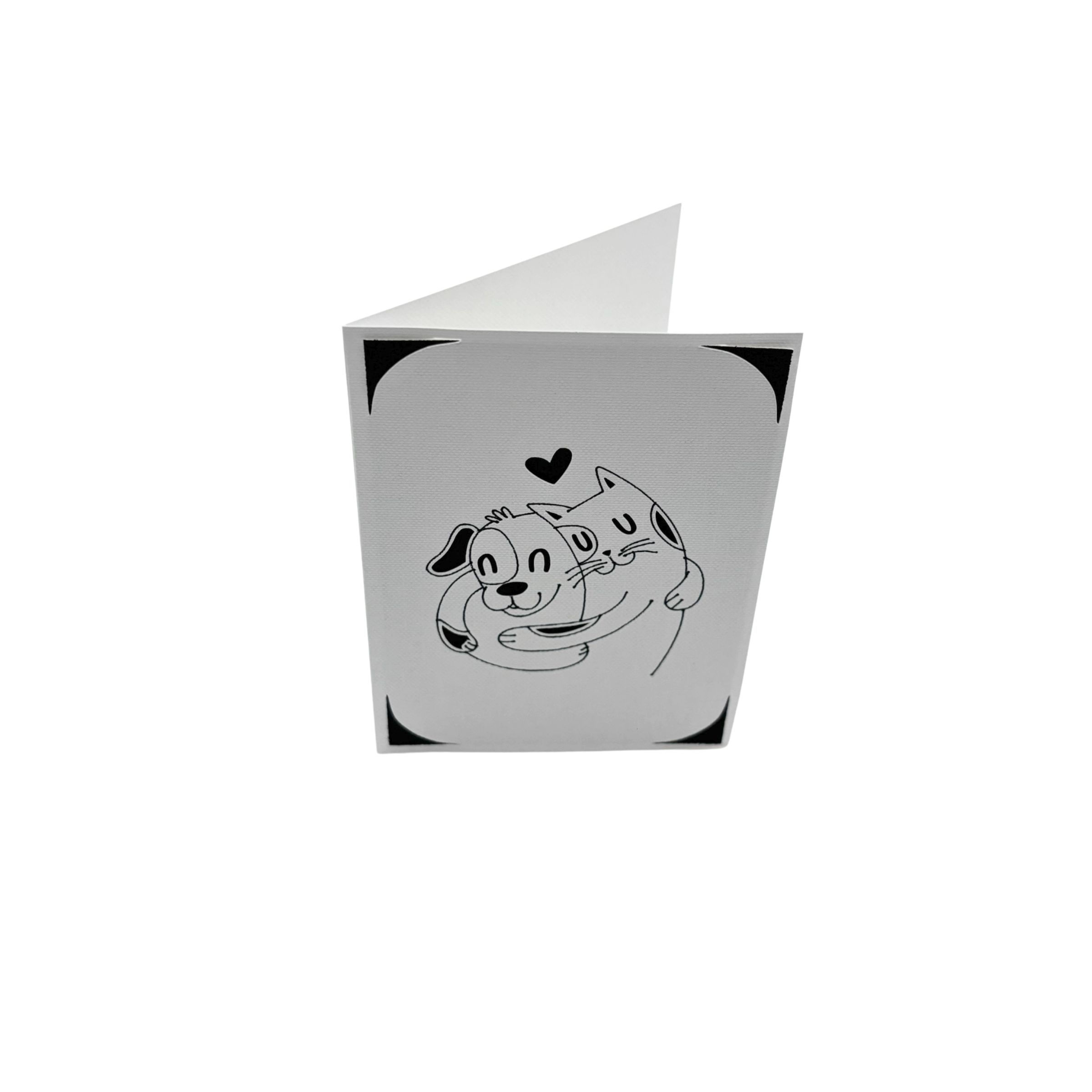 Kleine Karte „Together“ – Hund & Katze in Schwarz-Weiß
