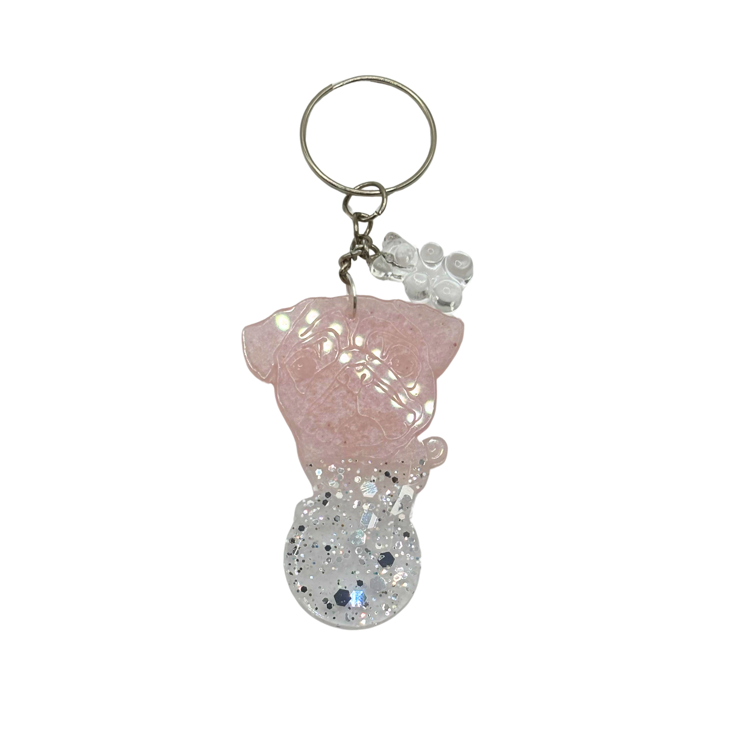 Mops-Chip in Pink Snow mit Mirror Ice Glitzer