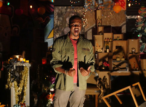 OperaWorks singer performing dramatic scene on stage during opera training