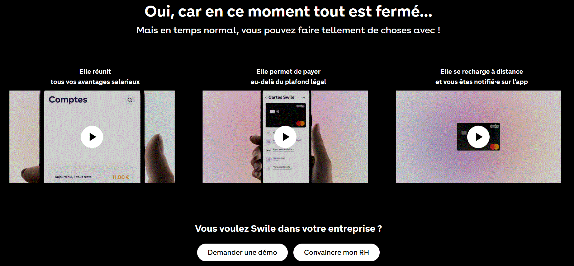Brand advertising campaign of Swile: website example