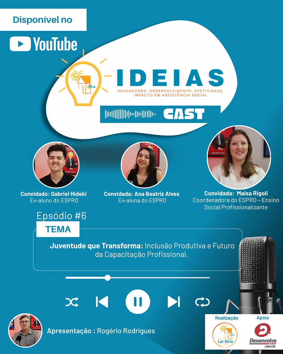 Capa episódio 6 IDEIAS Cast com Maísa Rigoli, Ana Beatriz Alves e Gabriel Hideki