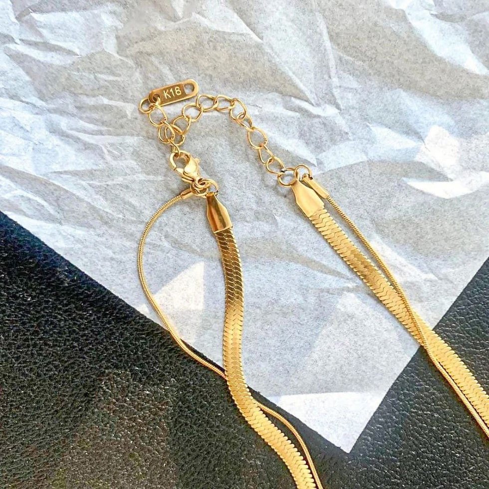 Thumbnail: Mariasz Minimalist Snake Lariat Double Chain Necklace Bohemian Gold Color Collar