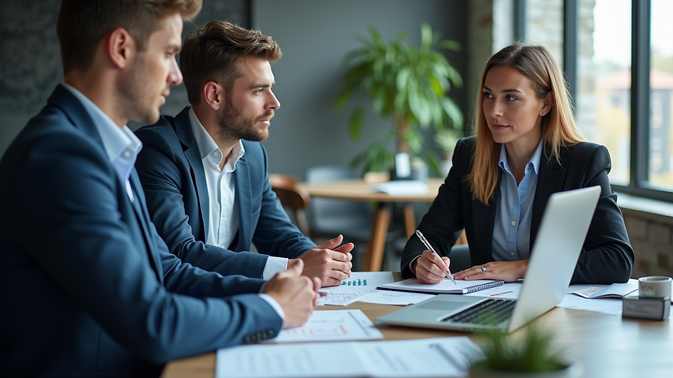 Eye-level view of a sales team collaborating on AI-powered CPQ solutions