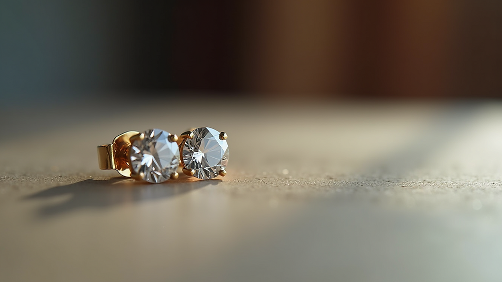 Close-up view of classic diamond stud earrings