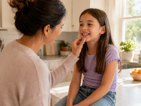 Parent checking child's loose baby tooth before extraction