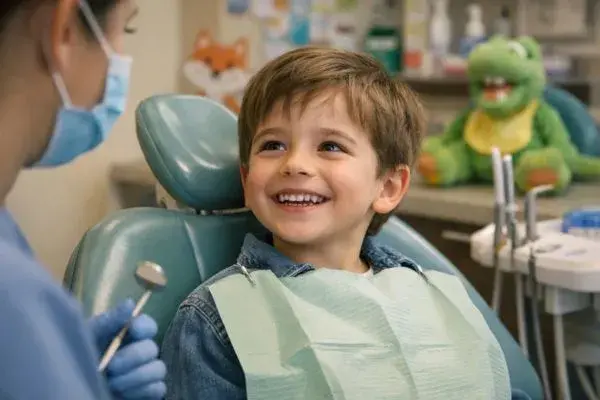 Happy child at pediatric dentist visit