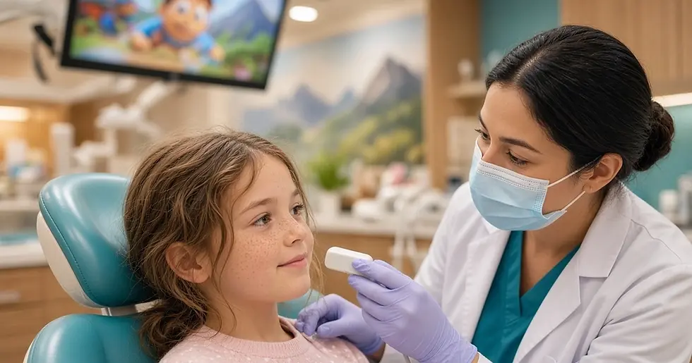 Kids getting dental X-rays at a pediatric dentist