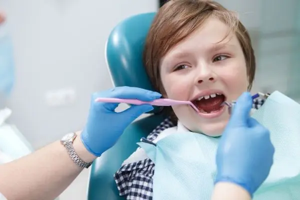 Child in dental office for orthodontic evaluation