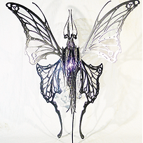 sculpture papillon métal tissu 