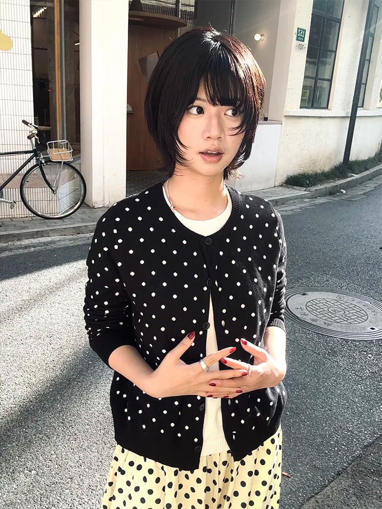 Miniatura: Tonngirls Korean Style Sweater Women Knit Dot Black Cardigan Y2k Japanses 2000s 