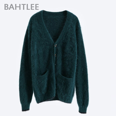 Miniatura: BAHTLEE-Knitted Short Cardigans with Pocket for Women, Wool Sweater, Angora Coat