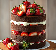 a chocolate naked cake , fruit layers, garnished by strawberries.jpg