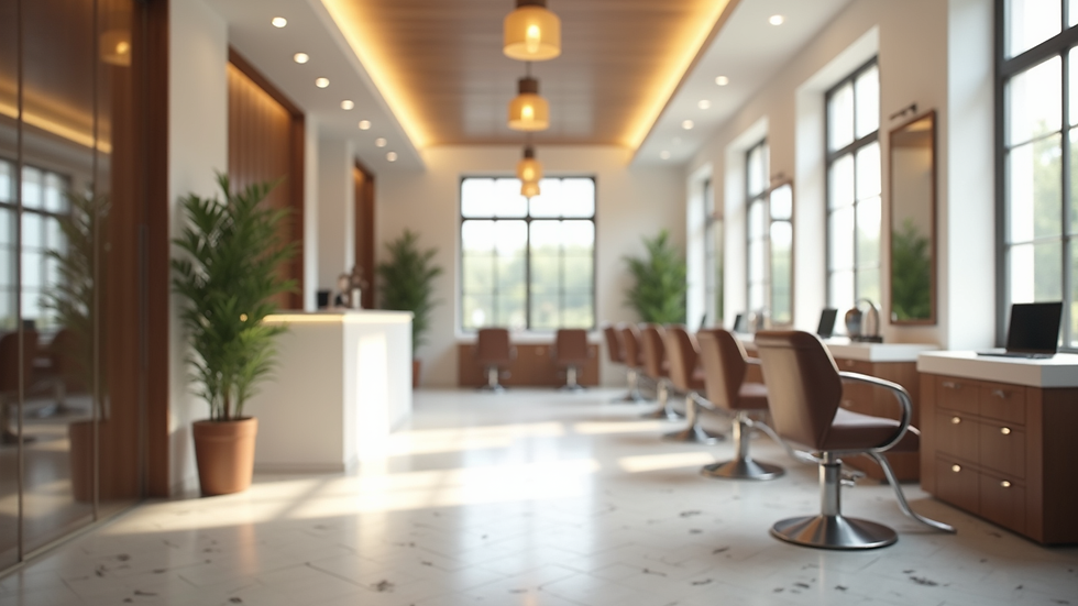 Close-up view of a bright and spacious salon interior with modern decor