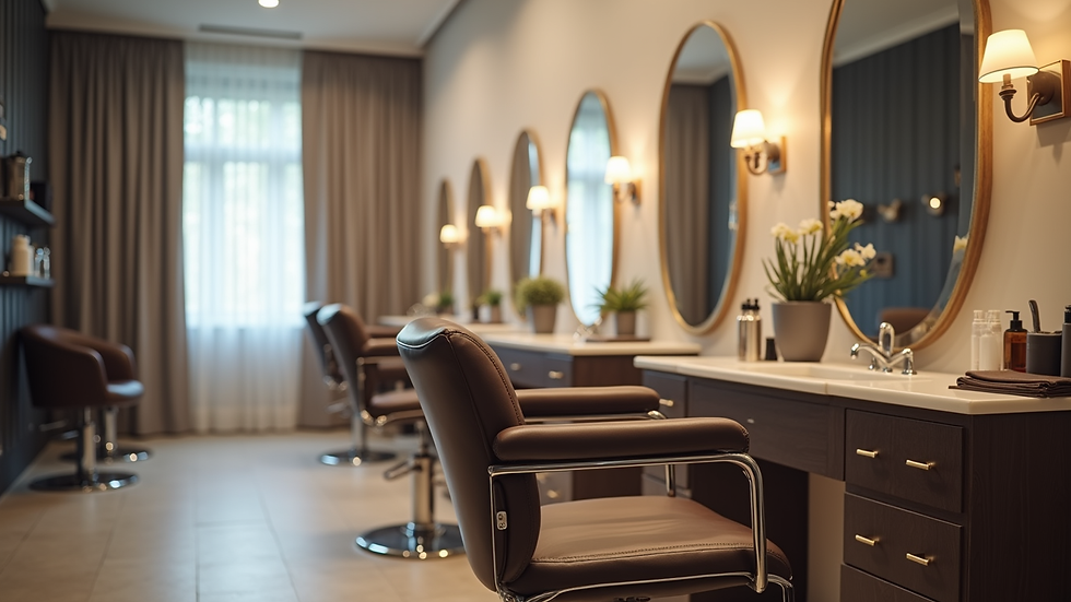 Close-up view of a salon suite with professional styling chair and clean workspace