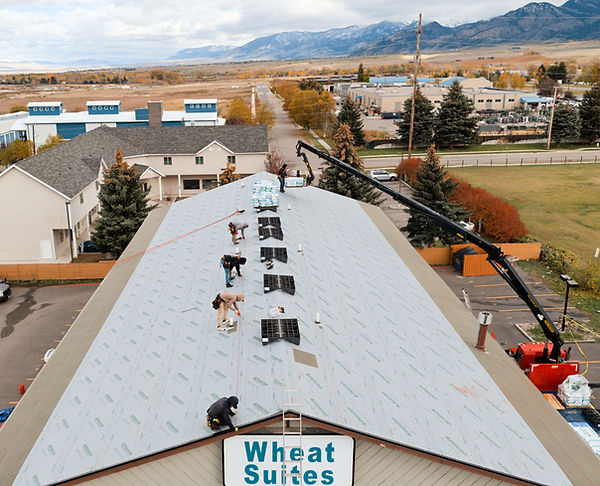 Wheat Suites dried-in in Bozeman Montana. Ready for architectural shingles on this commercial roof.